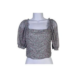 Wild Fable Floral Smocked Square Neck Puff Sleeve Mesh Crop Top Size Small